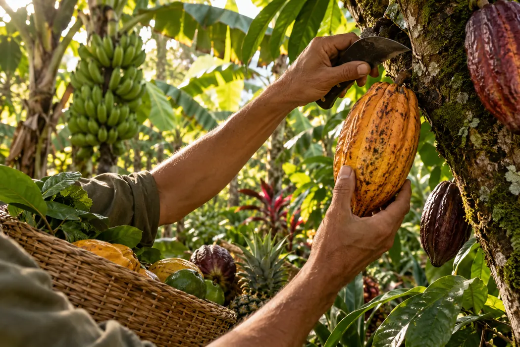 Illustrative harvest in a tropical fruit garden